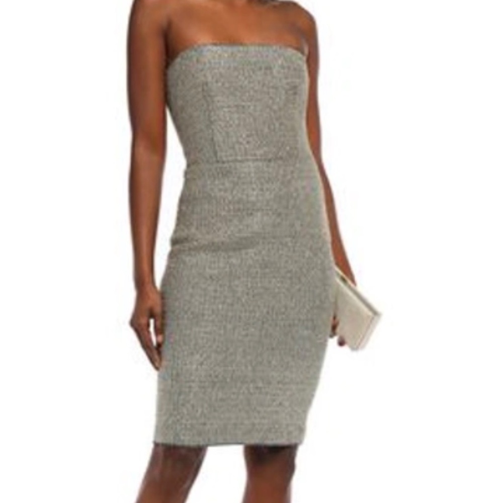 NWT Black Halo EVE Strapless Metallic Crochet Gold Dress SZ 8 Cocktail Holiday